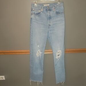 Levi's Blue Straight Leg Jeans with Distressed Details